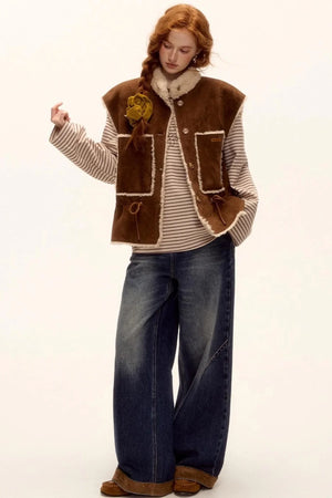 Reversible Fur Suede Vest Jacket