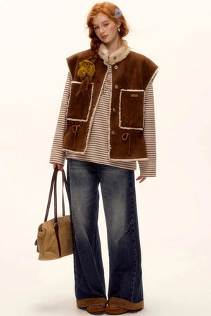 Reversible Fur Suede Vest Jacket