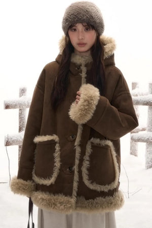 Reversible Hooded Suede Coat