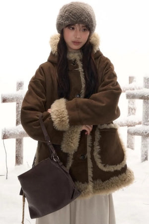 Reversible Hooded Suede Coat