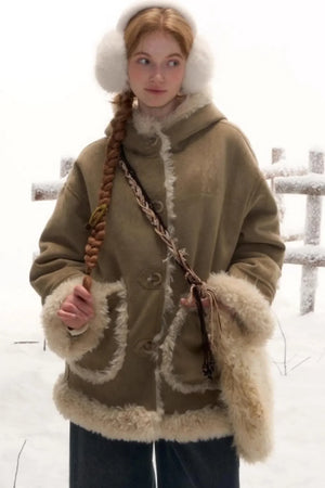 Reversible Hooded Suede Coat