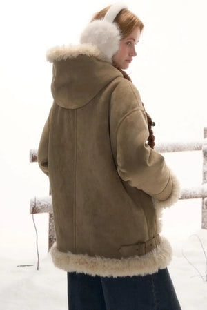 Reversible Hooded Suede Coat