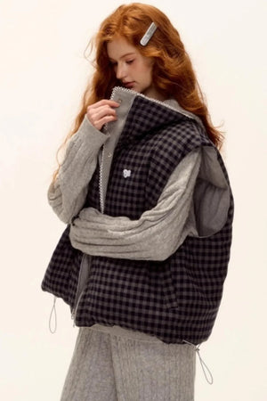 Reversible Plaid Lace Vest