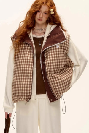 Reversible Plaid Lace Vest
