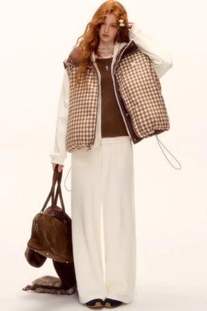 Reversible Plaid Lace Vest
