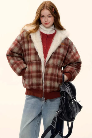 Reversible Plaid Plush Coat