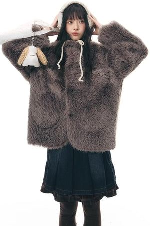 Reversible Polka Dot Fur Coat