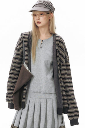 Reversible Striped Hooded Knit Cardigan