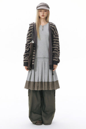 Reversible Striped Hooded Knit Cardigan