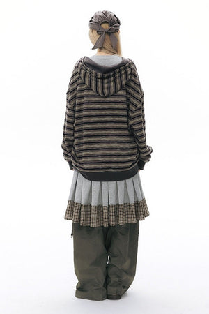 Reversible Striped Hooded Knit Cardigan
