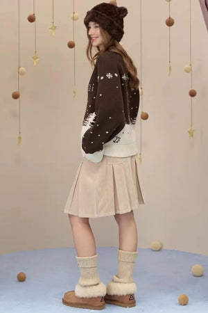 Reversible Suede Pleated Skirt