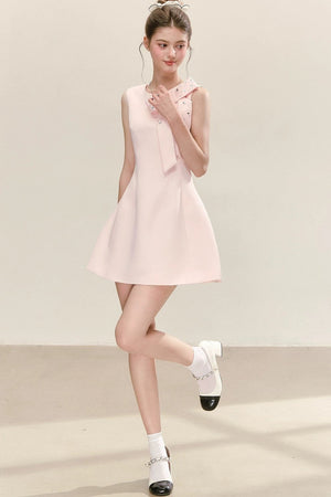 Rhinestone Bow A-Line Dress