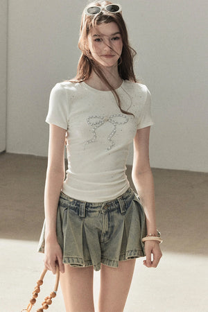 Rhinestone Bow Short-Sleeve T-Shirt