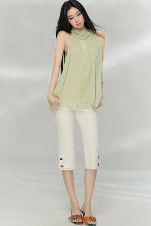Rhinestone Chiffon Lace Blouse