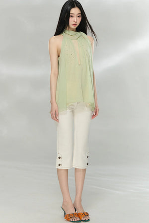 Rhinestone Chiffon Lace Blouse