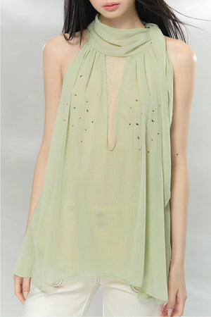Rhinestone Chiffon Lace Blouse