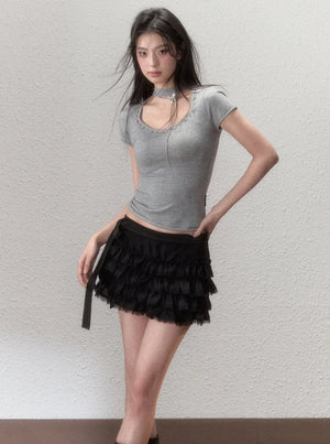 Rhinestone Choker Wool Top