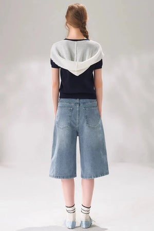 Rhinestone Denim Cropped Pants