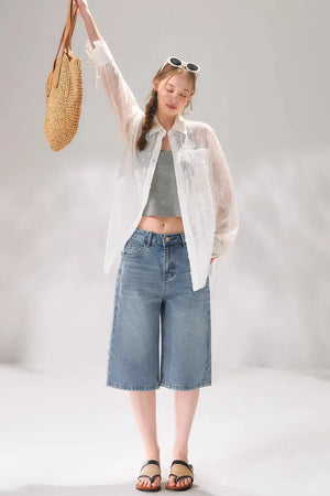 Rhinestone Denim Cropped Pants