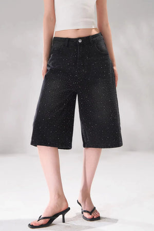Rhinestone Denim Cropped Pants