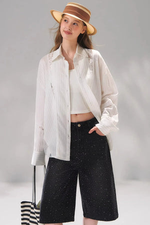 Rhinestone Denim Cropped Pants