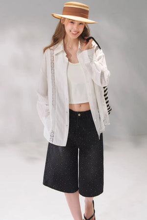 Rhinestone Denim Cropped Pants