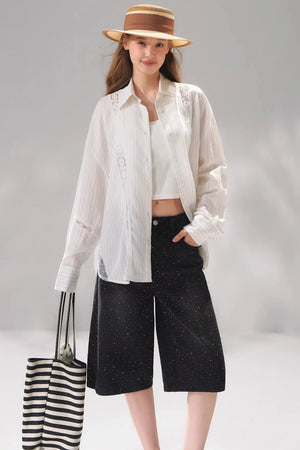 Rhinestone Denim Cropped Pants