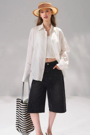 Rhinestone Denim Cropped Pants