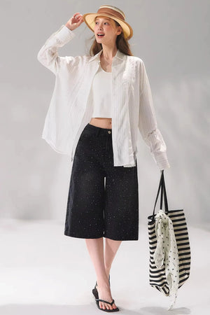 Rhinestone Denim Cropped Pants
