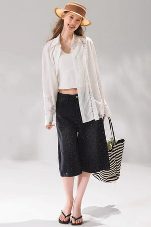 Rhinestone Denim Cropped Pants
