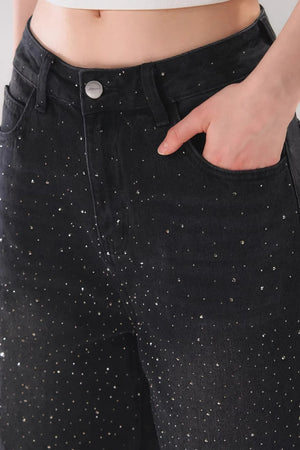 Rhinestone Denim Cropped Pants