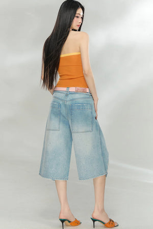 Rhinestone Distressed Denim Pants