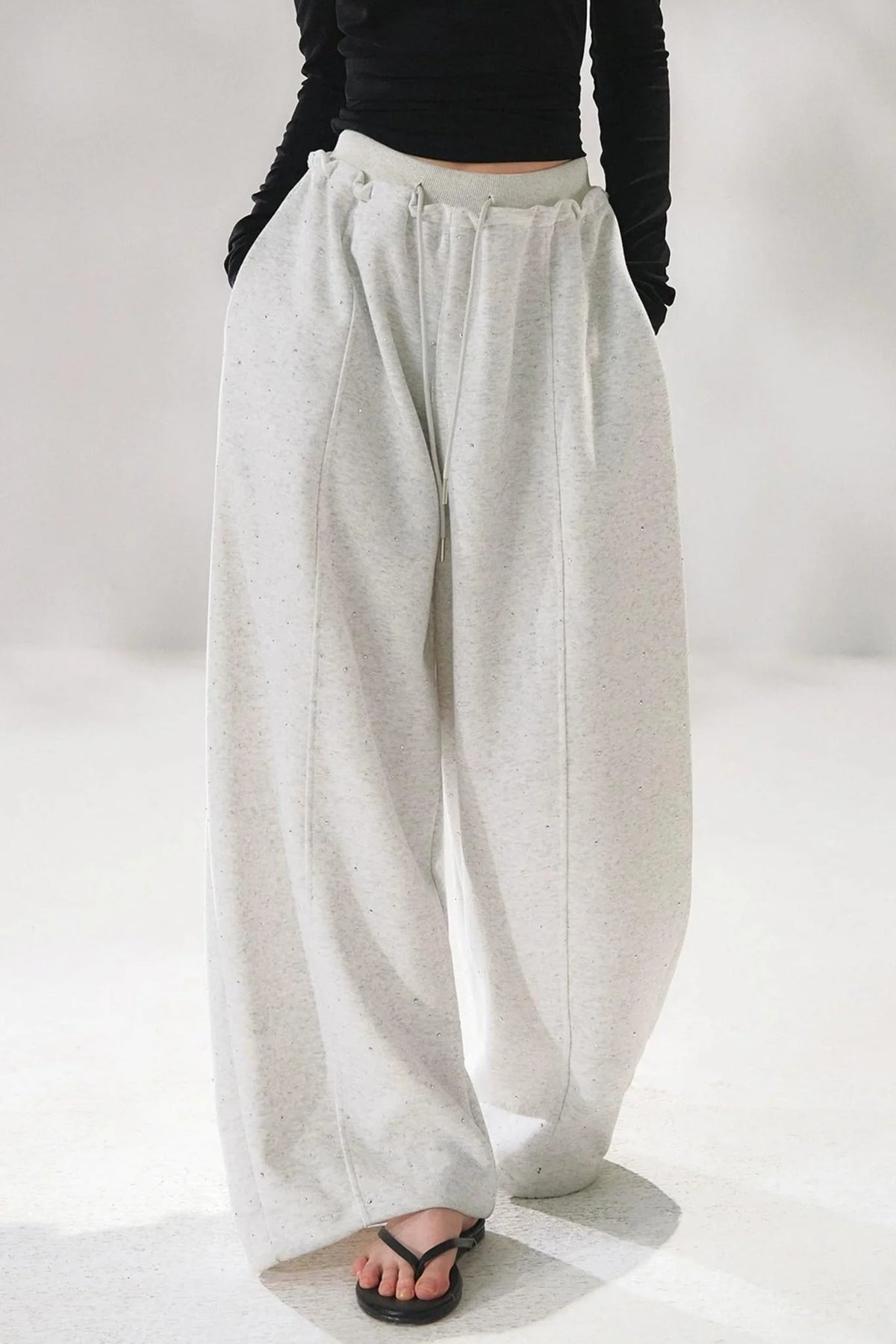 Rhinestone Elastic Waistband Pants