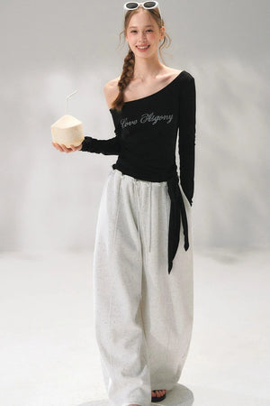 Rhinestone Elastic Waistband Pants