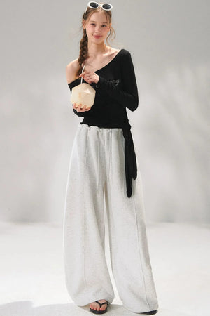 Rhinestone Elastic Waistband Pants