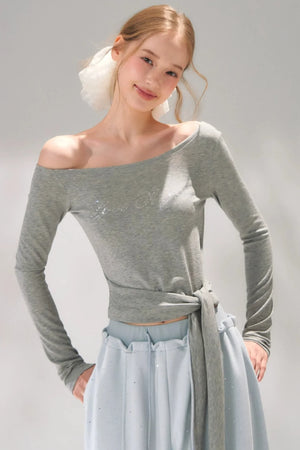 Rhinestone Embellished One-Shoulder Top