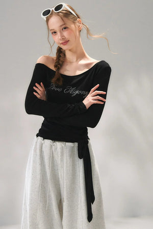 Rhinestone Embellished One-Shoulder Top