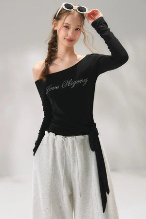 Rhinestone Embellished One-Shoulder Top