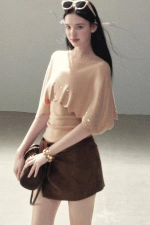 Rhinestone Hollow-Out Cape Sweater Set