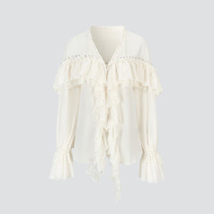 Rhinestone Lace V-Neck Blouse