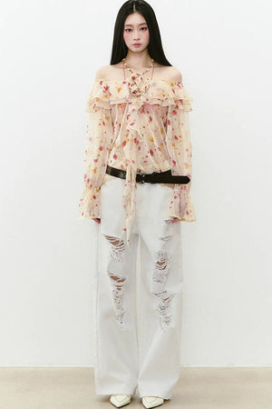 Rhinestone Ripped Denim Pants