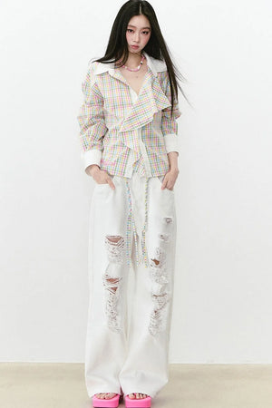Rhinestone Ripped Denim Pants