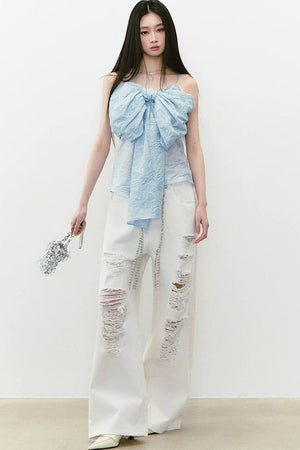 Rhinestone Ripped Denim Pants