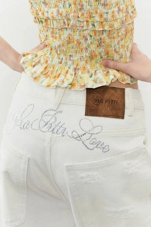 Rhinestone Ripped Denim Pants