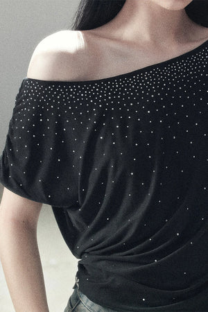 Rhinestone Slanted Shoulder Top