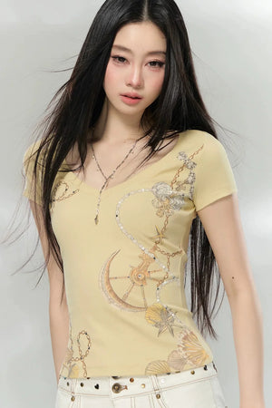 Rhinestone V-Neck Top