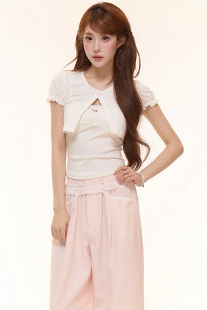 Ribbed Knit Cardigan Pants Set-Up