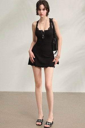 Ribbed Lace Vest Dress with Cardigan Set-Up