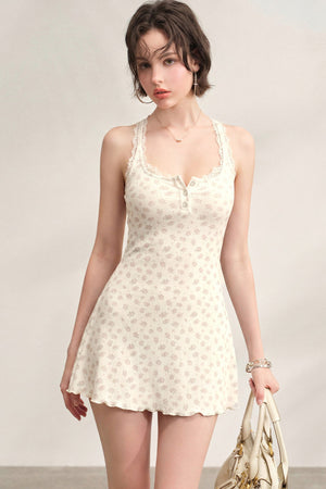 Ribbed Lace Vest Dress with Cardigan Set-Up