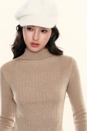 Ribbed Waist-Cinching Knit Sweater
